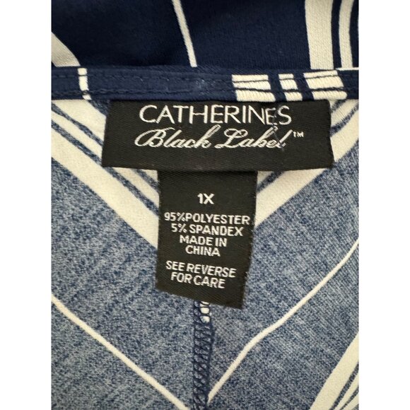 Catherines Black Label Navy Blue Striped Midi Dress w/Tie Size 1X Plus Size - Picture 4 of 5